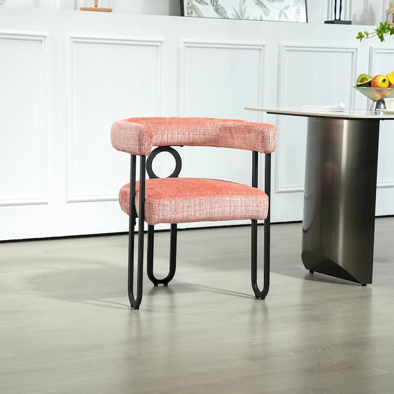 Pink 23.62 Upholstered Barrel Chair with Black Iron Frames