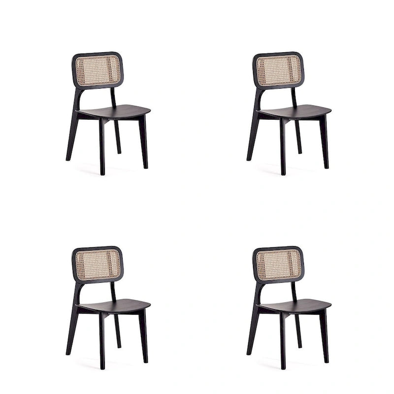 Chaise de salle à manger Comfort Square en noir et canne naturelle - Lot de 2