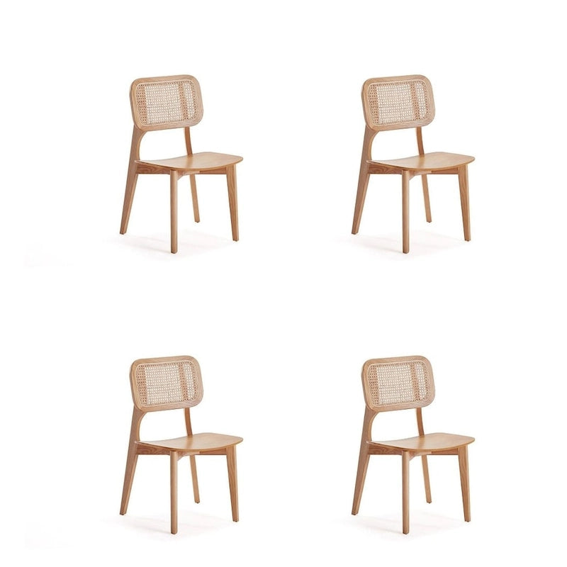Chaise de salle à manger Comfort Square en noir et canne naturelle - Lot de 2