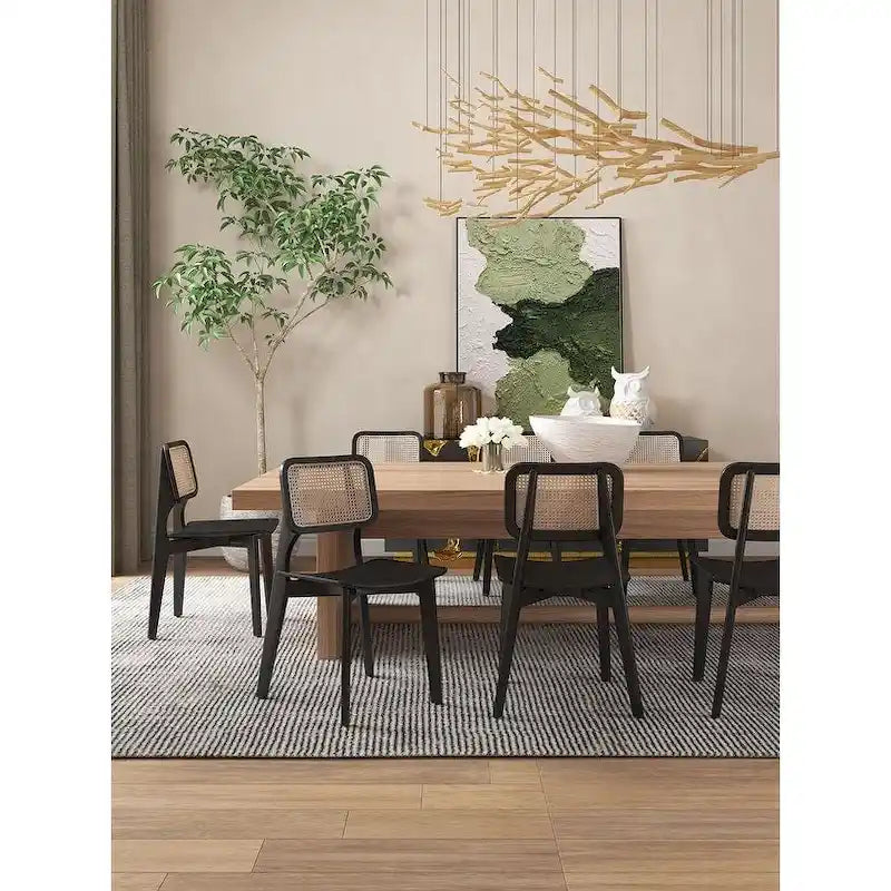 Manhattan Comfort Versailles Square Dining Chair in Black and Natural Cane - Set of 2