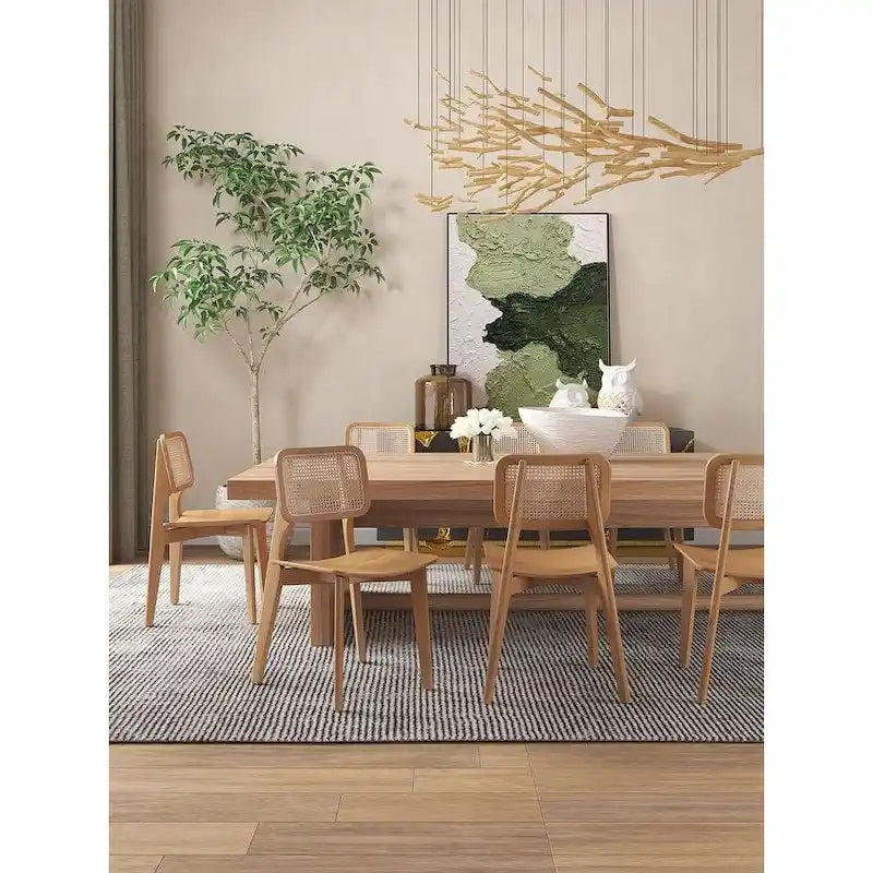 Chaise de salle à manger Comfort Square en noir et canne naturelle - Lot de 2