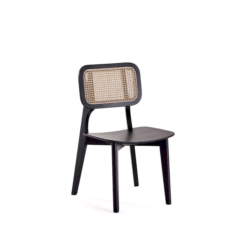 Chaise de salle à manger Comfort Square en noir et canne naturelle - Lot de 2