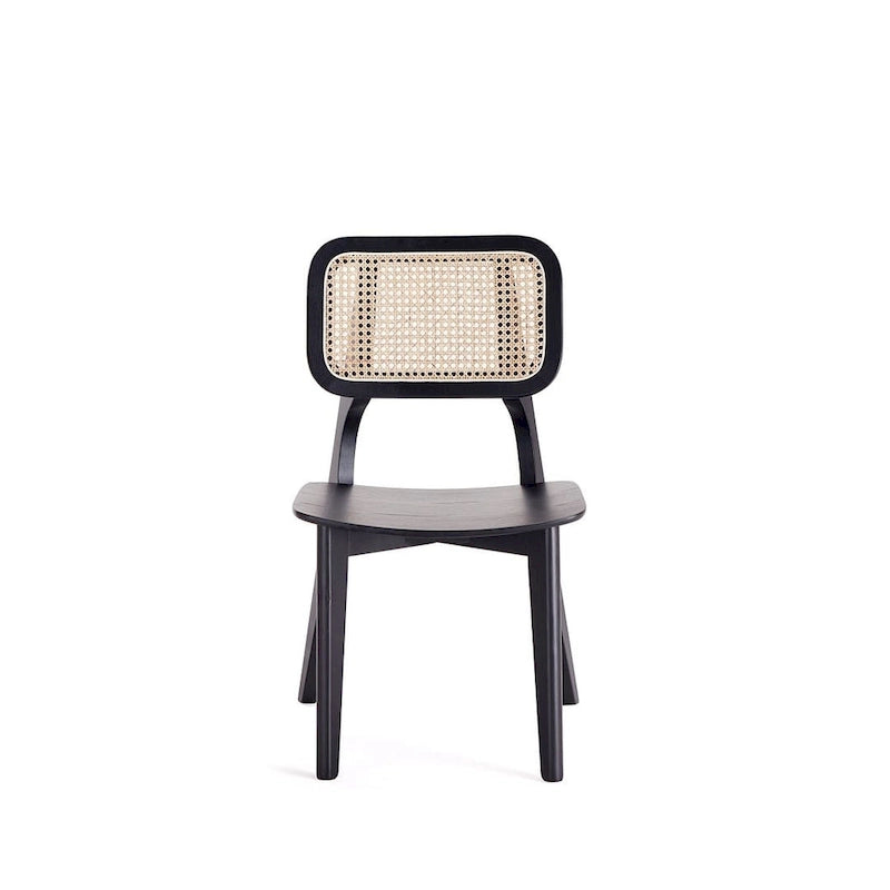 Chaise de salle à manger Comfort Square en noir et canne naturelle - Lot de 2