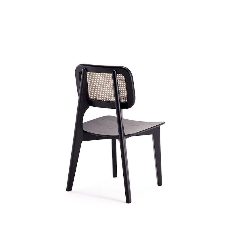 Chaise de salle à manger Comfort Square en noir et canne naturelle - Lot de 2