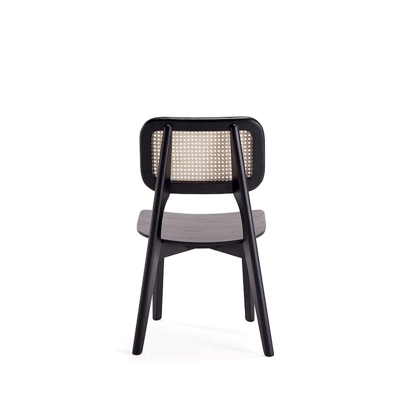 Chaise de salle à manger Comfort Square en noir et canne naturelle - Lot de 2