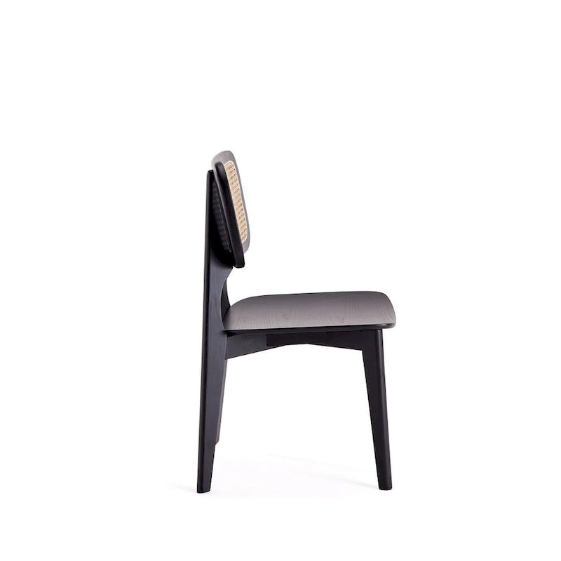Chaise de salle à manger Comfort Square en noir et canne naturelle - Lot de 2