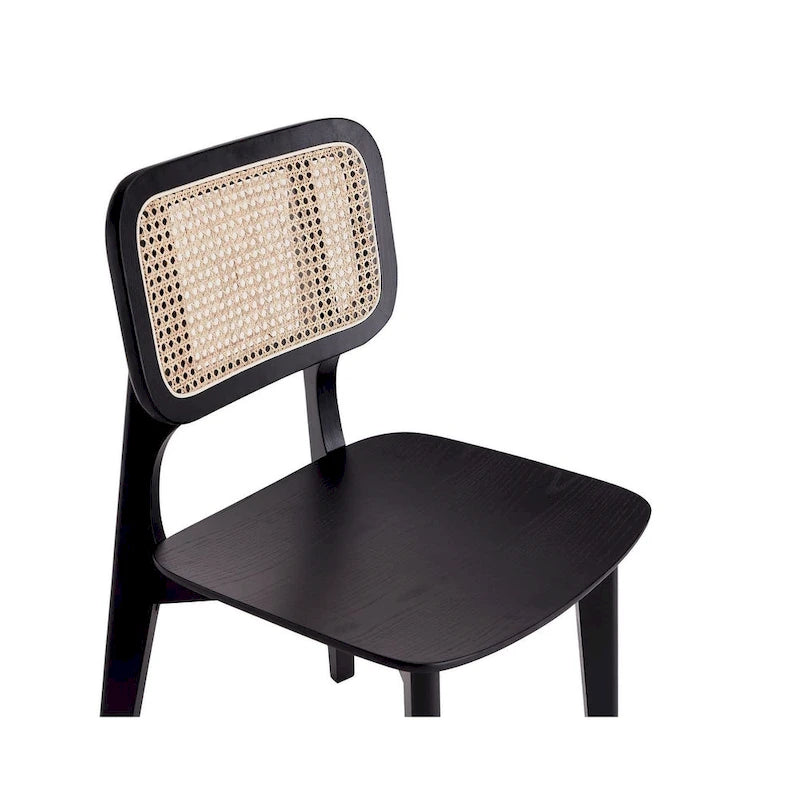 Chaise de salle à manger Comfort Square en noir et canne naturelle - Lot de 2