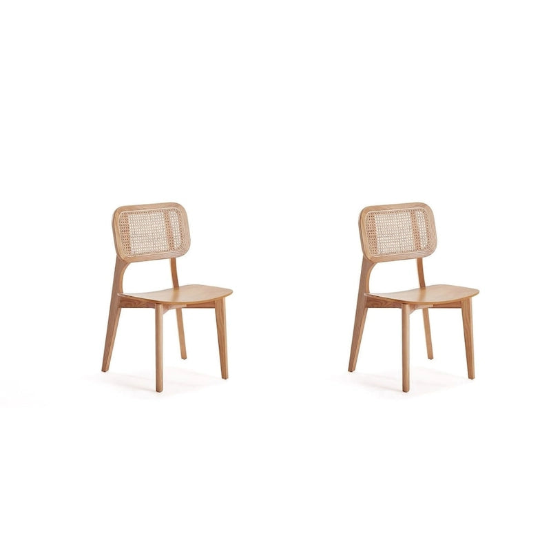 Chaise de salle à manger Comfort Square en noir et canne naturelle - Lot de 2