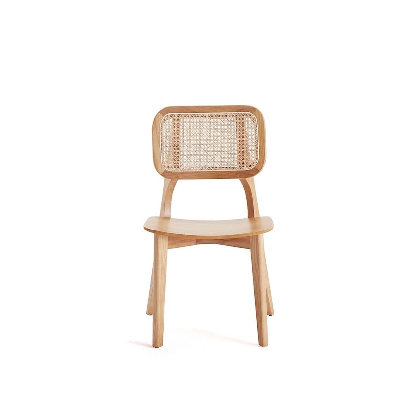 Chaise de salle à manger Comfort Square en noir et canne naturelle - Lot de 2