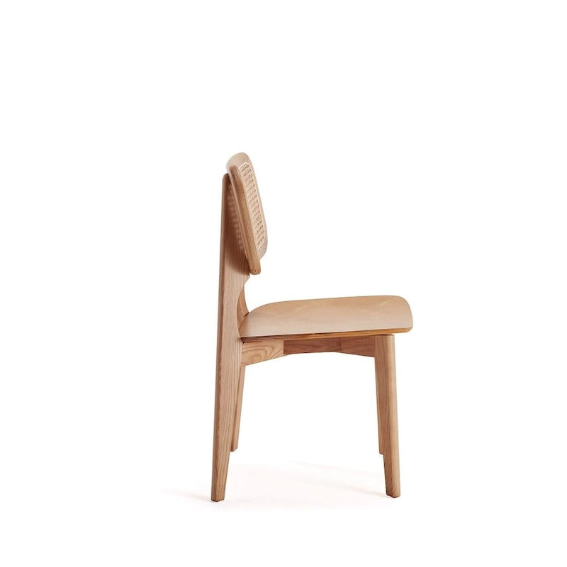 Chaise de salle à manger Comfort Square en noir et canne naturelle - Lot de 2
