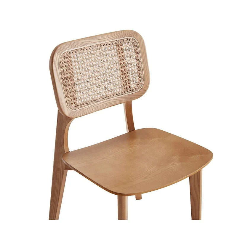 Chaise de salle à manger Comfort Square en noir et canne naturelle - Lot de 2