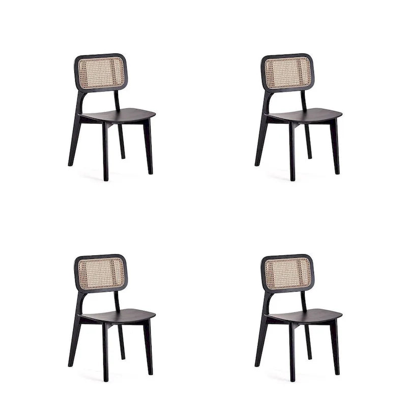 Chaise de salle à manger Comfort Square en noir et canne naturelle - Lot de 2
