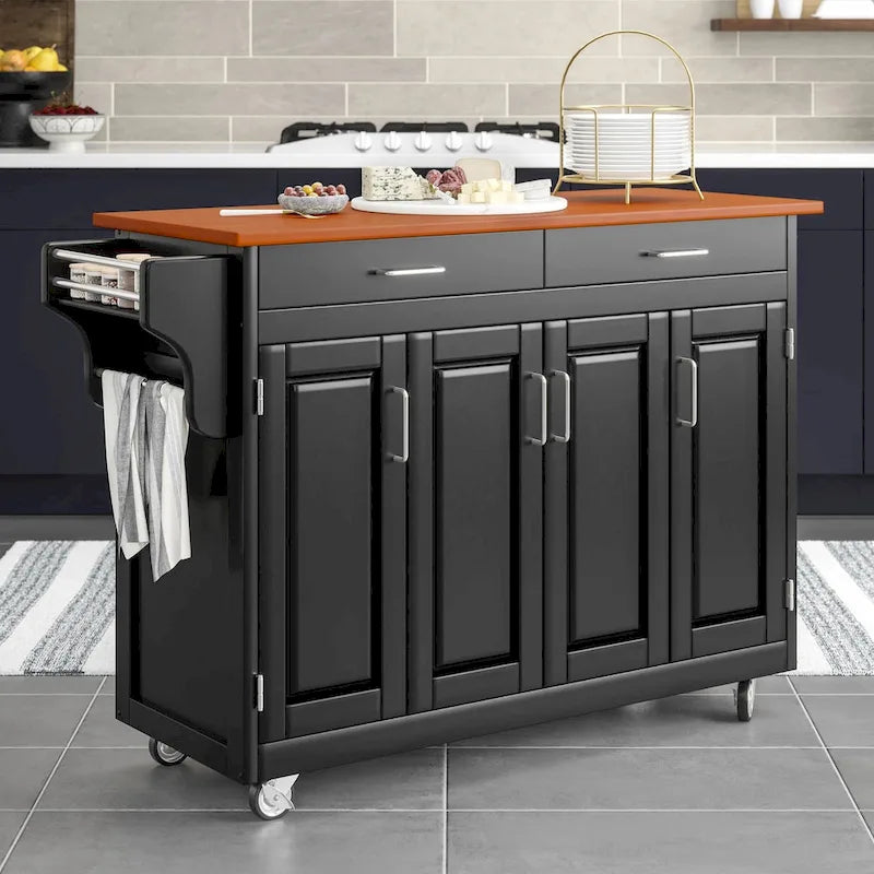Copper Grove Puff Island Black Finish with Oak Top Kitchen Cart