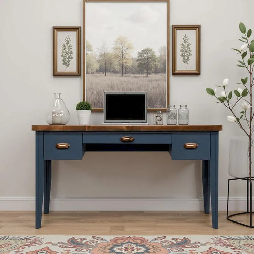 Bridgevine Home Nantucket 53 inch Writing Desk, No Assembly Required, Blue Denim and Whiskey Finish