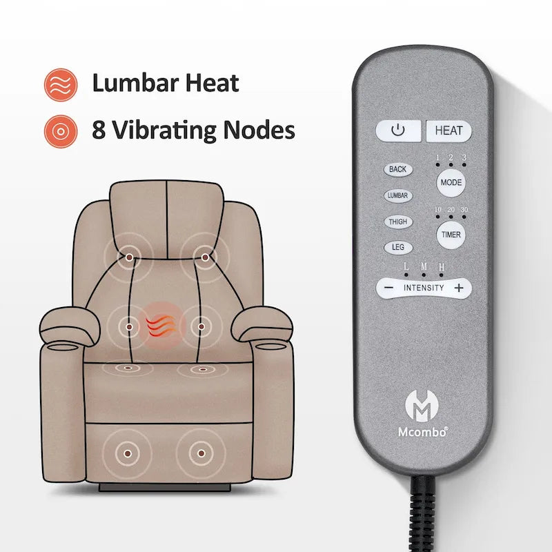 Grand fauteuil releveur électrique avec massage, porte-gobelets et repose-pieds étendu