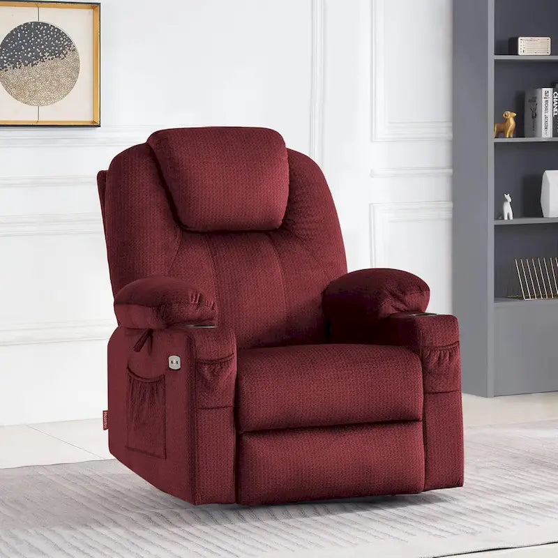 Grand fauteuil releveur électrique avec massage, porte-gobelets et repose-pieds étendu