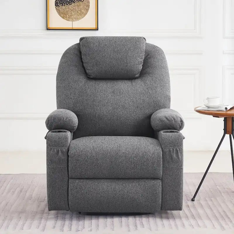 Grand fauteuil releveur électrique avec massage, porte-gobelets et repose-pieds étendu