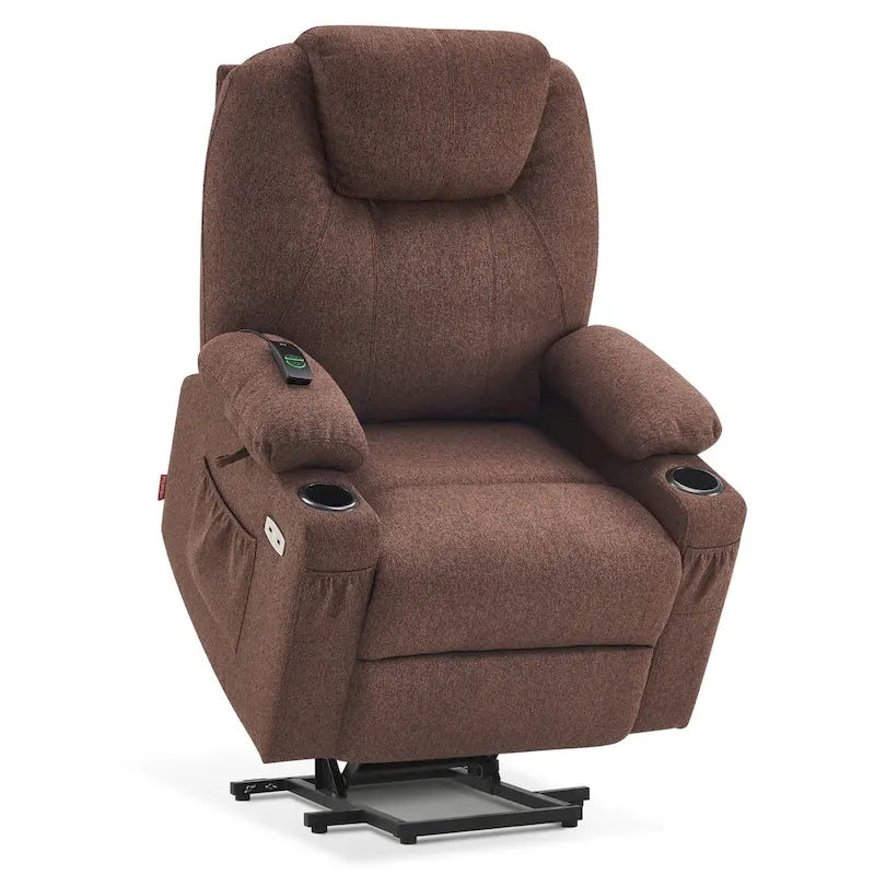 Grand fauteuil releveur électrique avec massage, porte-gobelets et repose-pieds étendu