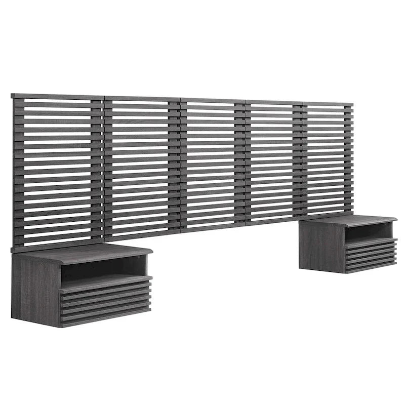 Tête de lit Queen murale et tables de nuit modernes au rendu