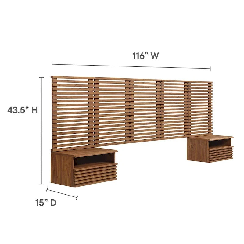 Tête de lit Queen murale et tables de nuit modernes au rendu