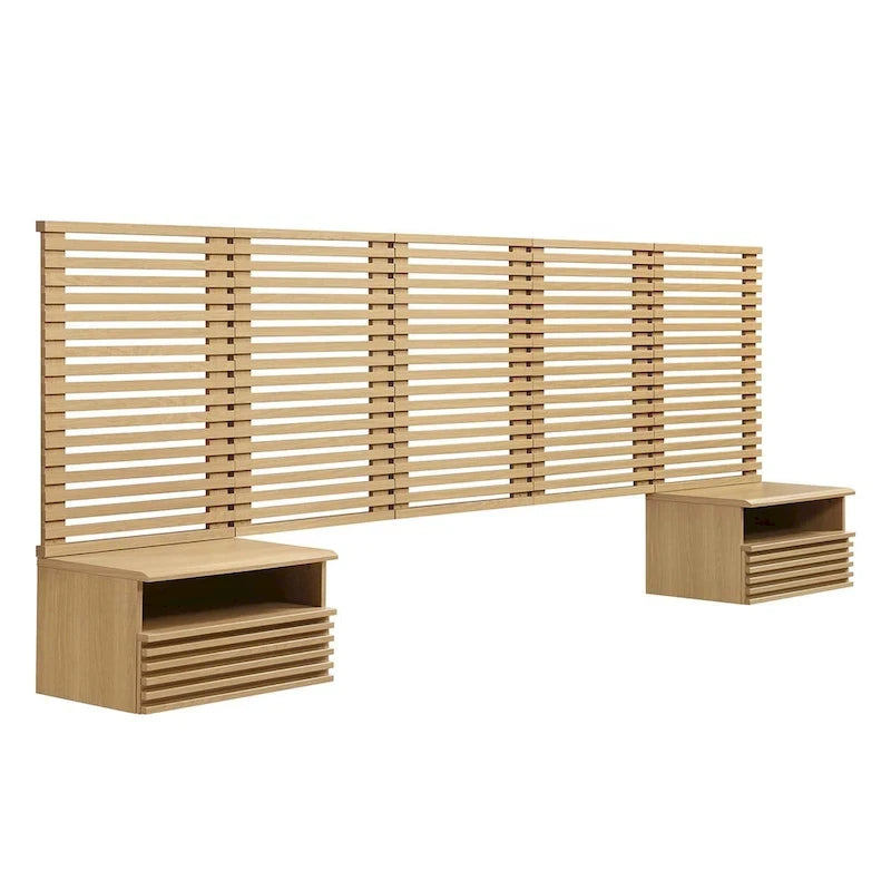 Tête de lit Queen murale et tables de nuit modernes au rendu