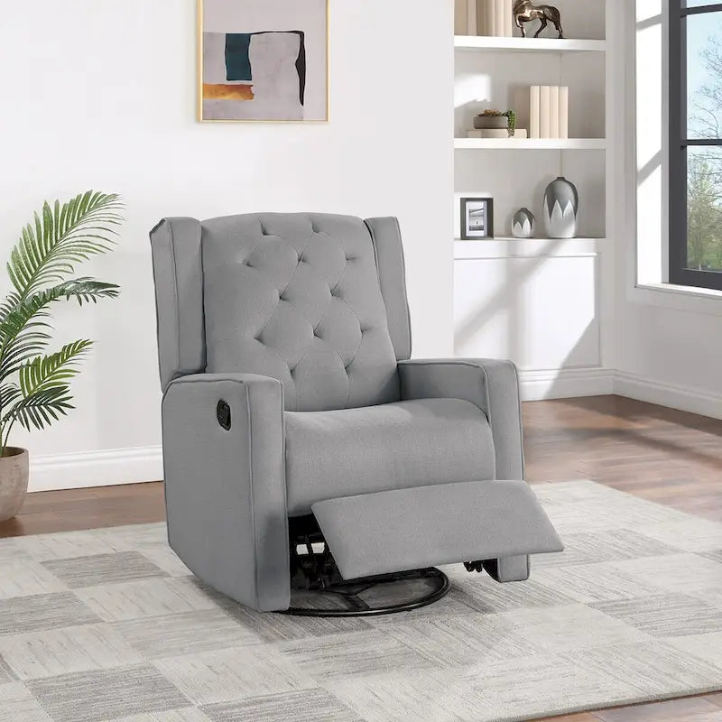 Contemporary Polyfiber Swivel Recliner Chair 1pc Manual Motion Wing Back Tufted Cushion Living Room Furniture Glider Chair
