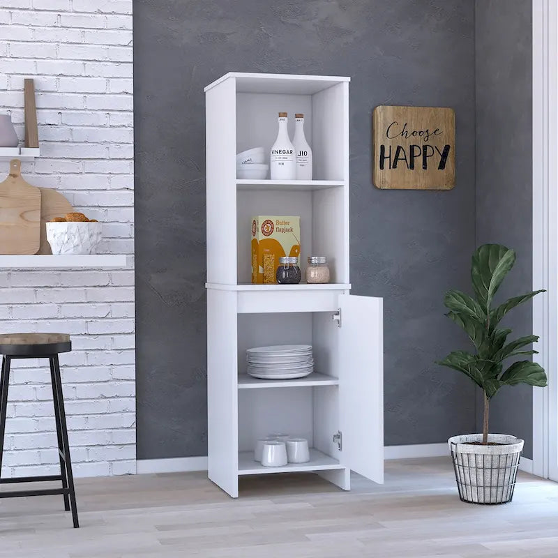 Garde-manger de cuisine, armoire à porte unique, étagères intérieures et extérieures, fini blanc
