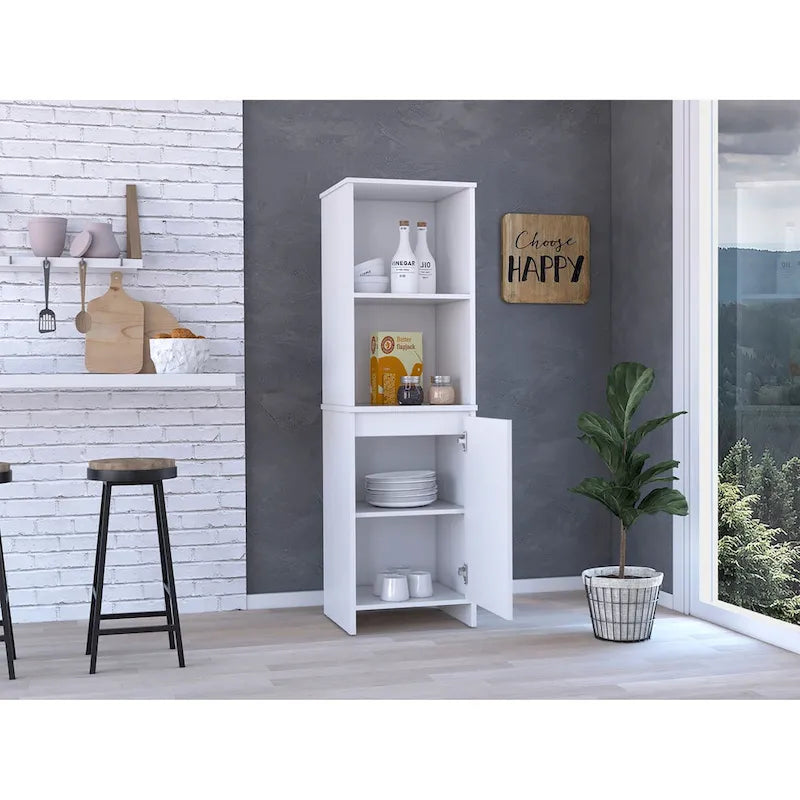 Garde-manger de cuisine, armoire à porte unique, étagères intérieures et extérieures, fini blanc
