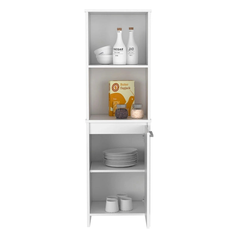 Garde-manger de cuisine, armoire à porte unique, étagères intérieures et extérieures, fini blanc