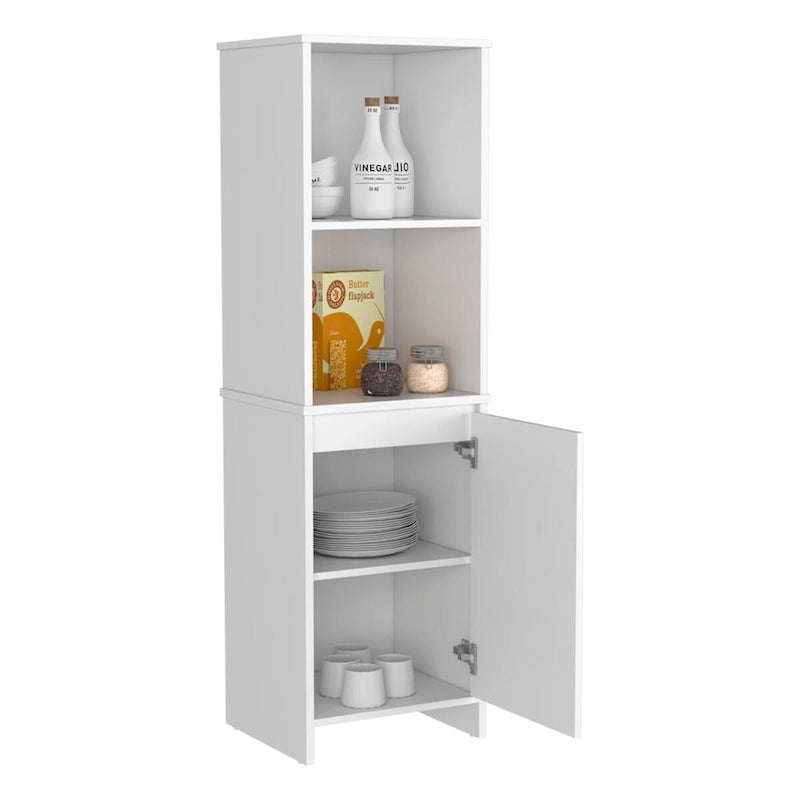 Garde-manger de cuisine, armoire à porte unique, étagères intérieures et extérieures, fini blanc