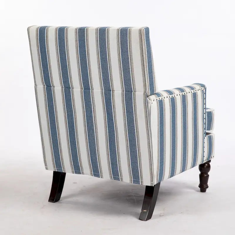 Linen Armchair with Blue and White Striped